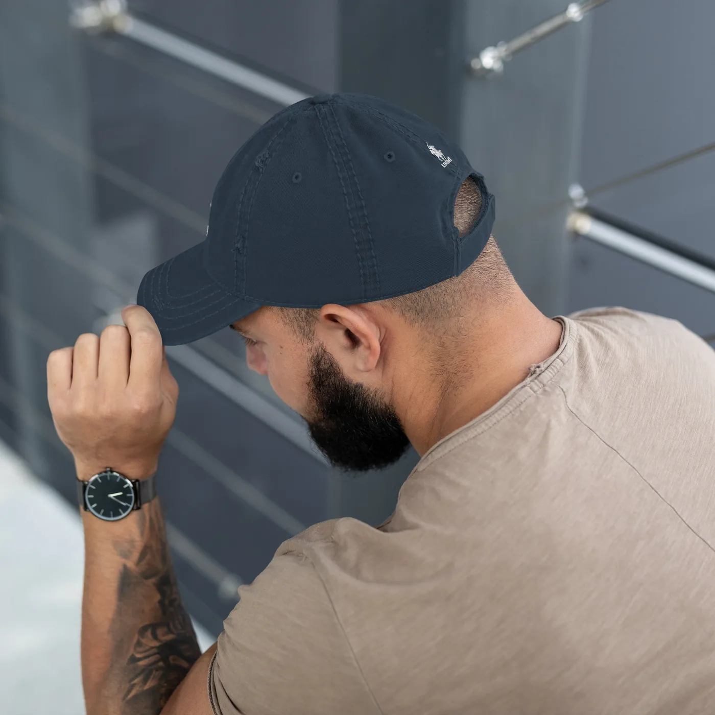 The Scimitar Club Distressed Dad Hat mockup 4